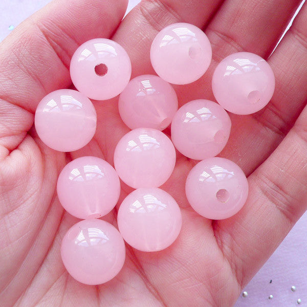 14mm Acrylic Ball Beads | Fairy Kei Jelly Candy Bead | Plastic Chunky Beads (14mm / Translucent Pink / 12pcs)