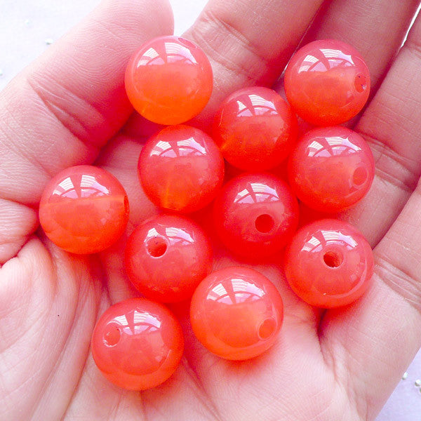 Fairy Kei Acrylic Gumball Beads | Chunky Round Bead in Jelly Candy Color (14mm / Translucent Coral Pink / 12pcs)