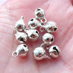 Silver Jingle Bell Charms | 6mm Round Sound Bell Drops | Jewelry Supplies (10pcs / 6mm x 8mm)