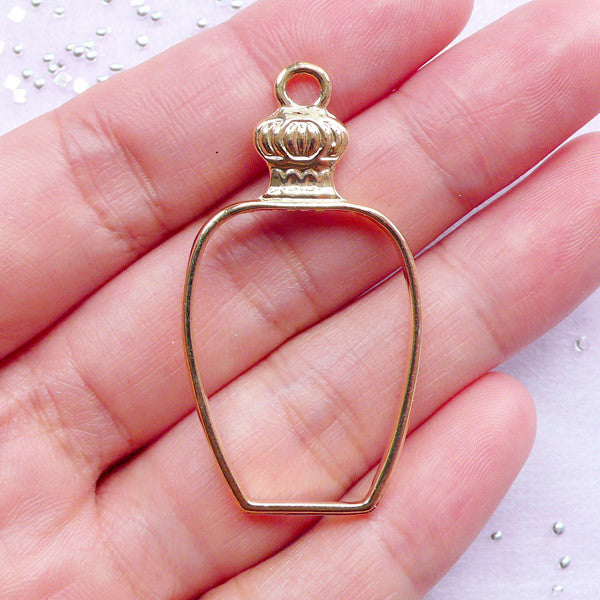 Perfume Bottle Outline Charm | Hollow Bottle Pendant | Resin Craft Supply (Gold / 1 piece / 23mm x 42mm)