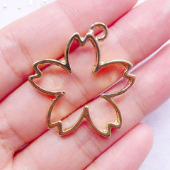 Sakura Outline Charm | Hollow Flower Pendant | Resin Jewelry Craft Supply (Gold / 1 piece / 31mm x 32mm)