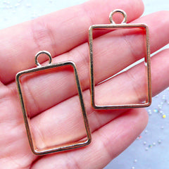 Rectangular Frame Outline Pendant | Hollow Charm | Resin Jewellery Craft Supply (Gold / 2pcs / 22mm x 36mm)