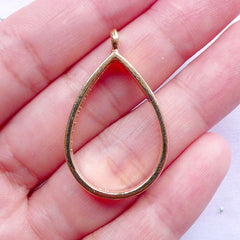 Hollow Teardrop Charm | Tear Drop Outline Pendant | Japanese Resin Craft (Gold / 1 piece / 21mm x 34mm)