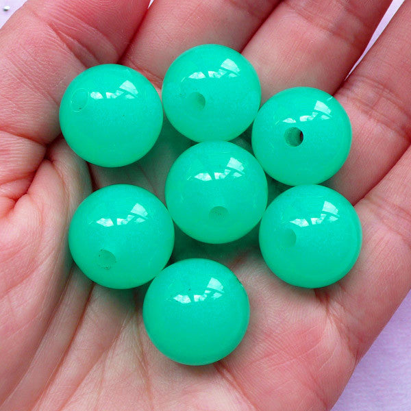 DEFECT 16mm Acrylic Ball Beads | Chunky Round Plastic Bead | Jelly Bubblegum Beads (16mm / Teal Blue Green / 8pcs)