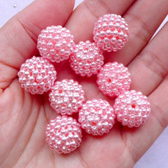 Berry Beads | 15mm Round Acrylic Beaded Beads | Chunky Gumball Bead Supply (Pastel Pink / 8pcs)