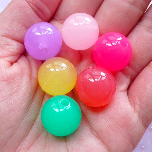 DEFECT Acrylic Bubblegum Bead Assortment | 16mm Chunky Jelly Round Beads (Assorted Pastel Color Mix / 6 pcs)