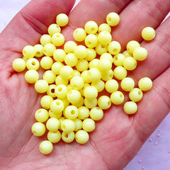 6mm Acrylic Ball Beads | Plastic Bead Supplies | Kawaii Jewelry Craft (Pastel Yellow / 100 pcs)