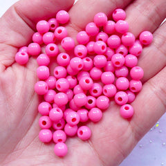 CLEARANCE Kawaii Acrylic Beads in 6mm | Plastic Chunky Bead Supplies | Pastel Jewelry Making (Dark Pink / 100 pcs)