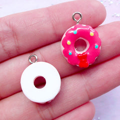 Kawaii Donut Charms | Resin Doughnut Pendant | Miniature Sweets Jewelry DIY (Strawberry Pink / 2pcs / 15mm x 20mm)