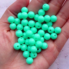 CLEARANCE Kawaii Pastel Ball Beads in 8mm | Acrylic Round Bead Supplies | Fairy Kei Bracelet DIY (Teal Blue Green / 50 pcs)