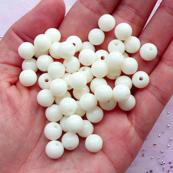 CLEARANCE Kawaii Gumball Beads | 8mm Pastel Acrylic Beads | Fairy Kei Accessories DIY (White / 50 pcs)