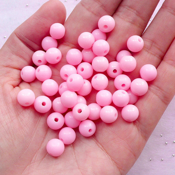 Pastel Fairy Kei Jewelry DIY | 8mm Chunky Bubblegum Beads | Kawaii Beads Supplies (Pink / 50 pcs)