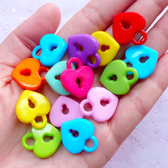 Kawaii Acrylic Charms | Heart Key Lock Pendant | Decora Kei Chunky Jewelry Making (15pcs / 18mm x 21mm / Assorted Color)