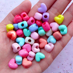 Heart Acrylic Beads | Kawaii Pastel Color Bead Supplies | Fairy Kei Bracelet & Necklace Making (25pcs / 12mm x 10mm / Assorted Color)