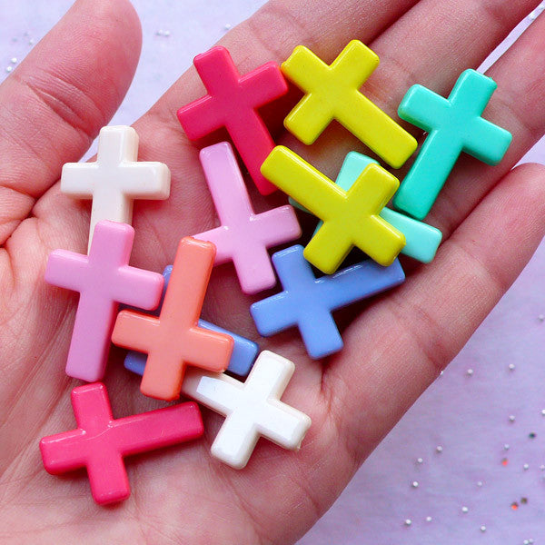 Acrylic Cross Beads | Kawaii Bead Supplies | Cute Pastel Kei Bracelet & Necklace DIY (15pcs / 18mm x 24mm / Assorted Color)