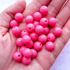 10mm Bubblegum Bead Supplies | Kawaii Chunky Acrylic Beads | Cute Jewelry Making (Dark Pink / 25 pcs)