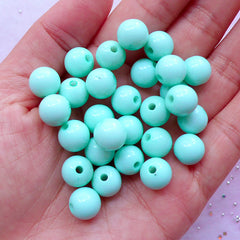 10mm Round Acrylic Beads | Chunky Bubblegum Beads | Kawaii Pastel Jewelry Making (Light Teal Blue Green / 25 pcs)