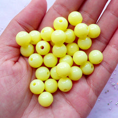 CLEARANCE Pastel Round Beads in 10mm | Plastic Bubblegum Beads | Chunky Fairy Kei Accessories DIY (Yellow / 25 pcs)