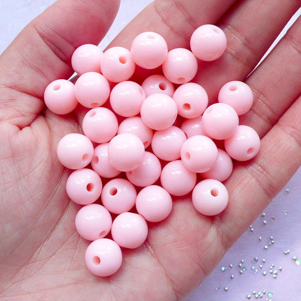 Chunky Jewelry Making | Acrylic Pastel Gumball Beads in 10mm | Plastic Ball Beads (Pink / 25 pcs)