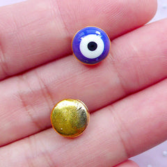 Nazar Evil Eye Beads | Blur Stink Eye Enamel Bead | Lucky Judaism Yoga Jewelry Making (Gold / 3pcs / 9mm)