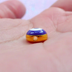 Nazar Evil Eye Beads | Blur Stink Eye Enamel Bead | Lucky Judaism Yoga Jewelry Making (Gold / 3pcs / 9mm)