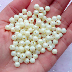 AB Color Chunky Beads | 6mm Gumball Beads | Round Acrylic Beads | Kawaii Jewelry Making (AB Pastel Cream White / 100pcs)