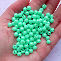 AB Gumball Beads | 6mm Chunky Beads | Kawaii Acrylic Beads | Fairy Kei Jewelry Making (AB Pastel Teal Blue Green / 100pcs)
