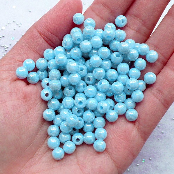 Aurora Borealis Beads | 6mm Acrylic Pastel Beads | Plastic Bubblegum Beads | Chunky Jewelry DIY (AB Pastel Blue / 100pcs)