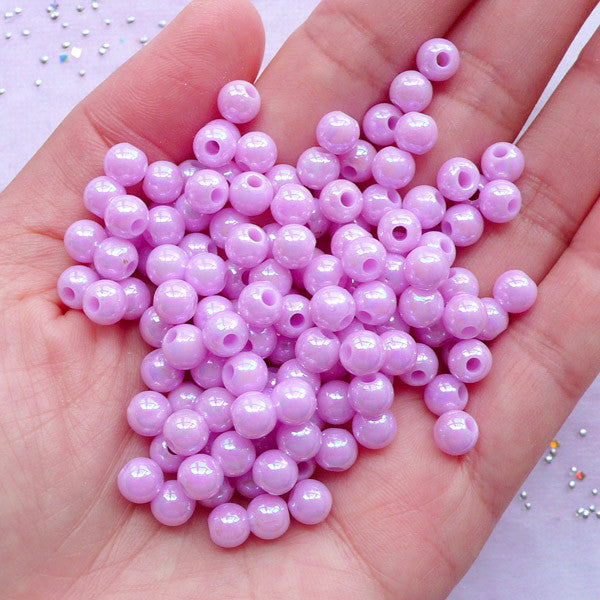 Kawaii Fairy Kei Bubblegum Beads | Pastel Kei Acrylic Chunky Beads in 6mm (AB Pastel Purple / 100pcs)