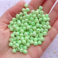 AB Pastel Color Beads in 6mm | Kawaii Acrylic Round Beads | Pastel Kei Chunky Bead Supplies (AB Pastel Green / 100pcs)