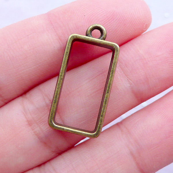 Rectangular Outline Charm for Japan Resin Art | Hollow Frame Pendant | Picture Jewelry Making (Antique Bronze / 1 piece / 11mm x 24mm)