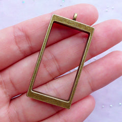 Rectangular Frame Pendant | Hollow Outline Charm | Japan Resin Jewellery Making (Antique Bronze / 1 piece / 22mm x 44mm)