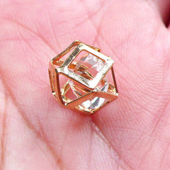 Geometric Cage with Floating Crystal Bead | Stringing Supplies | Everyday Necklace Making (Gold / 1 piece / 9mm x 12mm)