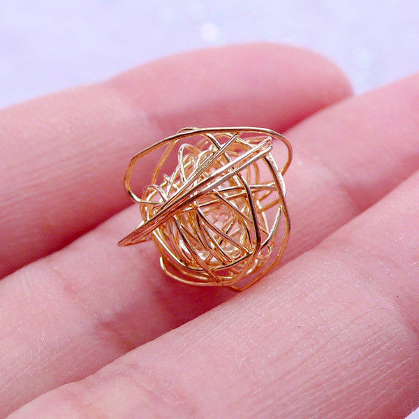 Floating Crystal in Wire Wrapped Cage Bead | Everyday Jewelry Making | Stringing Supply (Gold / 1 piece / 10mm to 13mm)