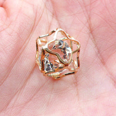 Crystal Cage Bead | Floating Diamond in Hollow Cube Pendant | Bead Supplies (Gold / 1 piece / 11mm x 15mm)