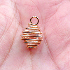 Crystal Cage Charm | Gemstone Wrapped in Spiral Wire Cage | Cage Pendant | Necklace Findings (Gold / 1 piece / 12mm x 15mm)