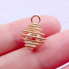 Crystal Cage Charm | Gemstone Wrapped in Spiral Wire Cage | Cage Pendant | Necklace Findings (Gold / 1 piece / 12mm x 15mm)