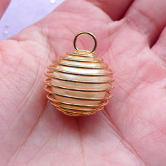 Spiral Wire Cage Pendant with Floating Pearl | Everyday Jewellery Making | Charm Supplies (Gold / 1 piece / 20mm x 23mm)