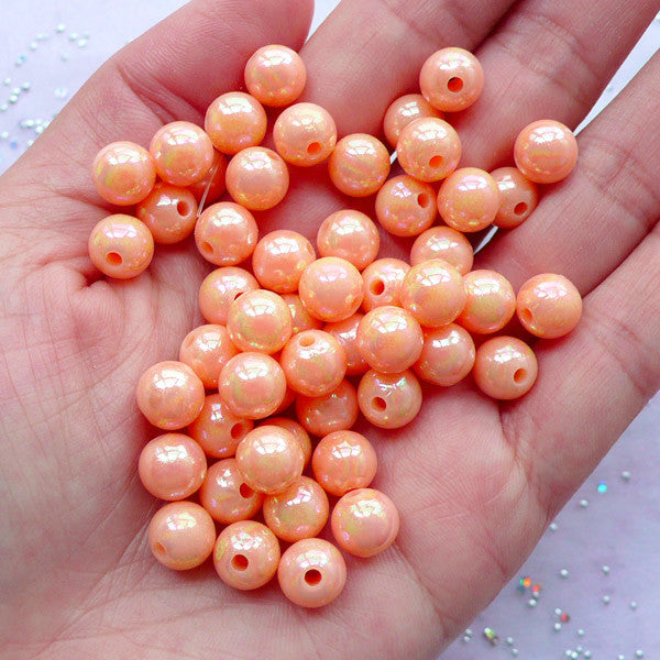 CLEARANCE Kawaii Pastel Color Beads in 8mm | Round Acrylic Beads | Fairy Kei Chunky Jewellery Making (AB Pastel Orange / 50pcs)