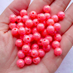 Kawaii Chunky Beads in 8mm | Acrylic Bubblegum Beads | Round Plastic Beads | Pastel Kei Jewellery DIY (AB Pastel Carol Pink / 50pcs)