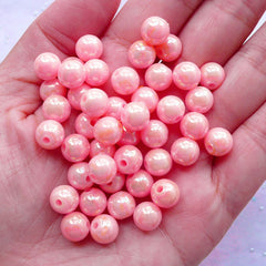 Fairy Kei Chunky Beads in 8mm | Kawaii Bubblegum Beads | Round Acrylic Bead Supplies (AB Pastel Pink / 50pcs)
