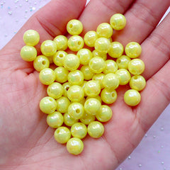 Kawaii Gumball Beads | 8mm Acrylic Bubblegum Bead | Fairy Kei Chunky Necklace Making (AB Pastel Light Yellow / 50pcs)
