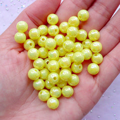 Kawaii Gumball Beads | 8mm Acrylic Bubblegum Bead | Fairy Kei Chunky Necklace Making (AB Pastel Light Yellow / 50pcs)