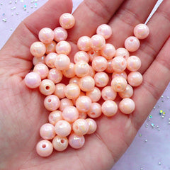 Kawaii Fairy Kei Acrylic Beads | 8mm Bubblegum Bead | Plastic Ball Beads | Chunky Bead Supply (AB Pastel Baby Pink / 50pcs)