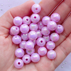 10mm Acrylic Beads | Kawaii Gumball Beads | Fairy Kei Chunky Beads | Aurora Borealis Jewelry DIY (AB Pastel Purple / 25pcs)
