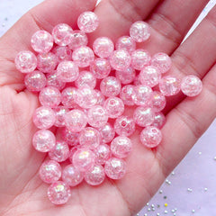 AB Crackle Beads | Pastel Kei Cracked Beads | Acrylic Ball Beads in 8mm | Kawaii Cute Bead Supply (AB Clear Light Pink / 50pcs)