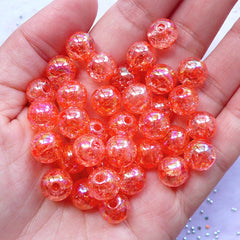 CLEARANCE 10mm Crackle Beads | Acrylic Round Cracked Beads | Iridescent Bubblegum Beads | Chunky Jewelry Making (AB Clear Coral Pink / 25pcs)