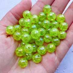 CLEARANCE Crackle Beads in 10mm | Acrylic Cracked Beads | AB Bubblegum Beads | Kawaii Bead Supply (AB Clear Lime Green / 25pcs)