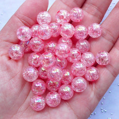 CLEARANCE 10mm Cracked Beads | Acrylic Crackle Beads | AB Gumball Beads | Kawaii Jewellery Making (AB Clear Light Pink / 25pcs)