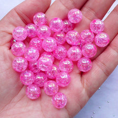 CLEARANCE Chunky Cracked Beads | Iridescent Crackle Beads | 10mm Acrylic Ball Beads (AB Clear Pink / 25pcs)